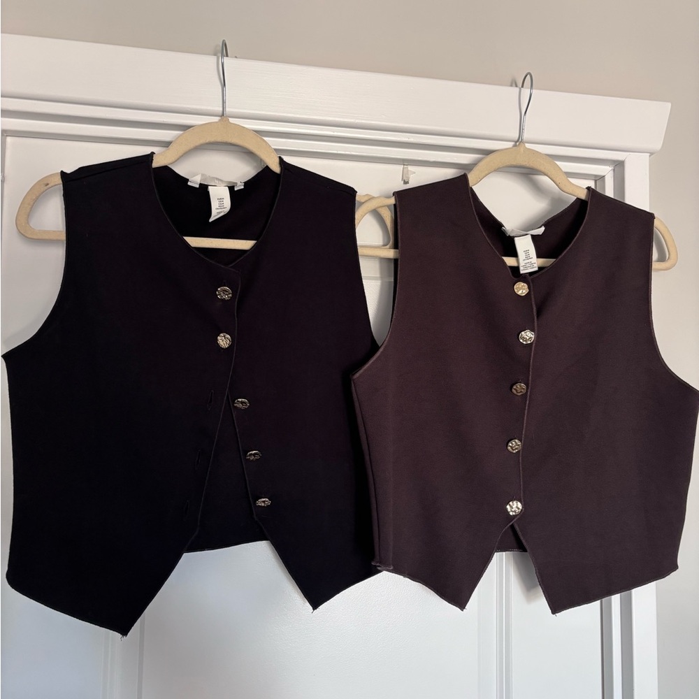 H&M Black and Dark Brown Button-Front Vests
